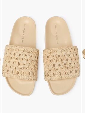 Loeffler Randall Henri Crochet Slide Sandals in Cream Natural 5.5